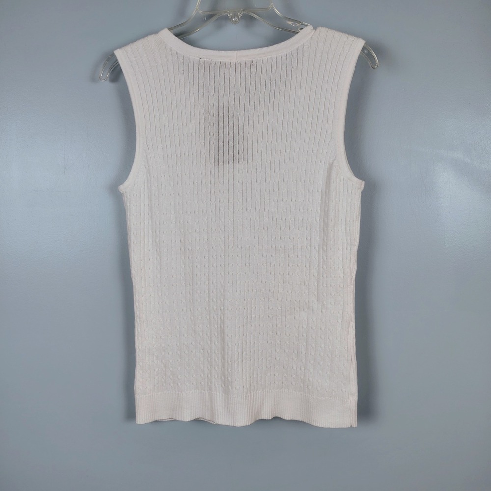 NWT Jeanne Pierre Womens M Cable Knit Sweater Vest White Cotton Preppy Old Money - Picture 3 of 8